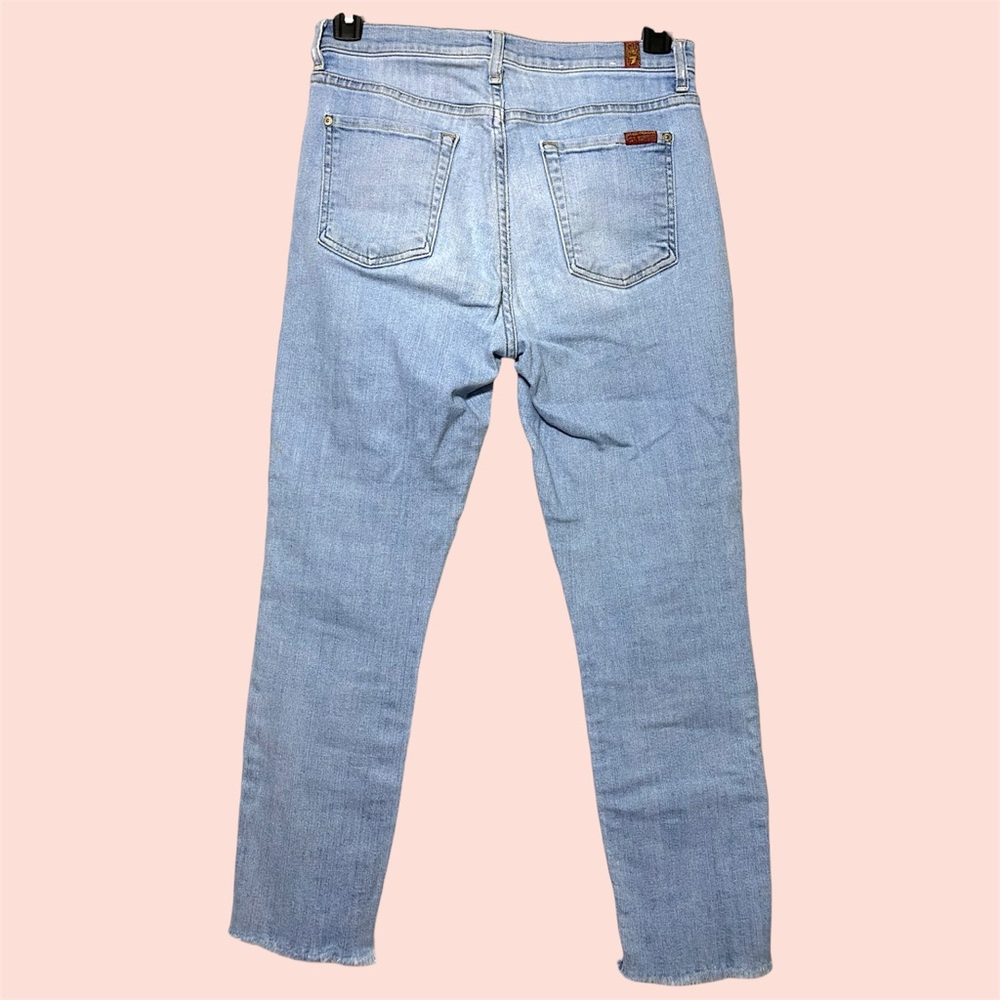 7 For All Mankind Light Wash Straight Leg Ankle Jeans w Raw Hem - Picture 3 of 7
